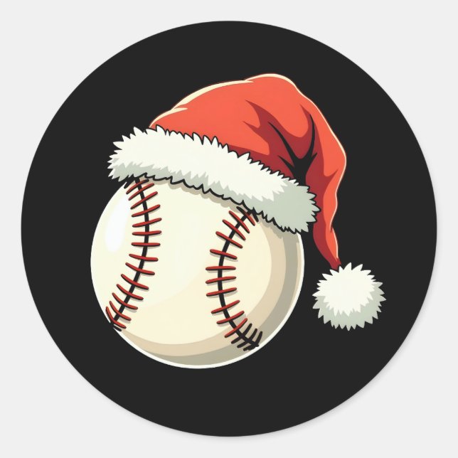 Pegatina Redonda Navidades Béisbol Santa Hat Divertidas navidades d (Anverso)