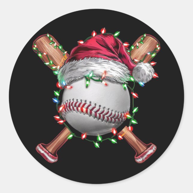 Pegatina Redonda Navidades Béisbol Santa Sports Navidad (Anverso)