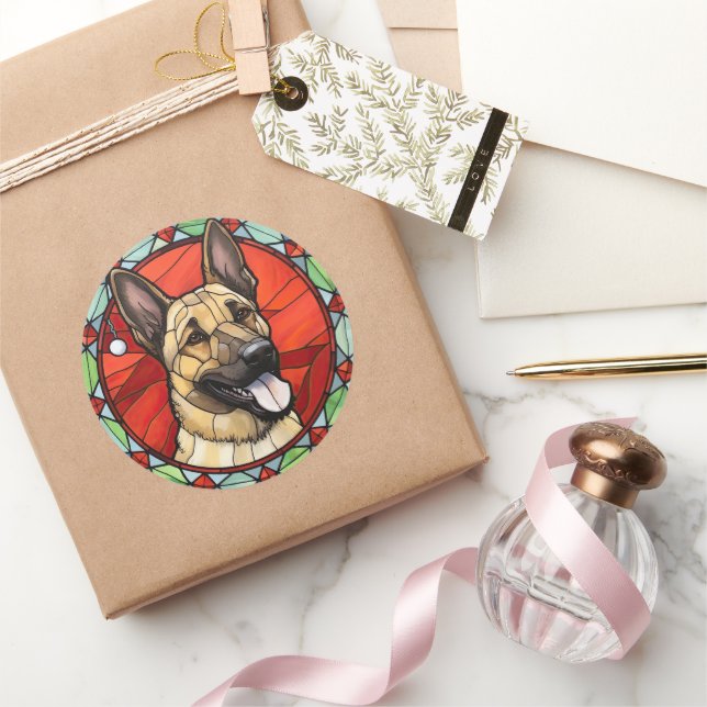 Pegatina Redonda Navidades belgas malinois de vidrio templado (Regalar)