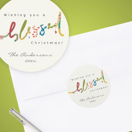 Pegatina Redonda Navidades bendecidos pintados a mano saludando al