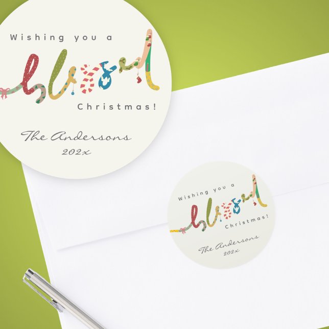 Pegatina Redonda Navidades bendecidos pintados a mano saludando al  (Subido por el creador)