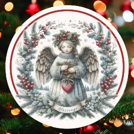 Pegatina Redonda Navidades bendiciendo a Angel Green Pine Red Berri