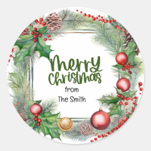Pegatina Redonda Navidades Bendición wreath cálidos deseos amor paz