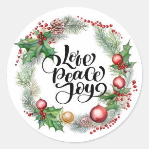 Pegatina Redonda Navidades Bendición wreath cálidos deseos amor paz