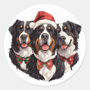 Pegatina Redonda Navidades Bernese Mountain Dogs