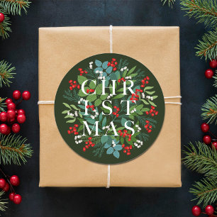 Pegatina Redonda NAVIDADES Berries Green Holiday