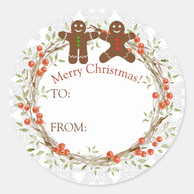 Pegatina Redonda Navidades Berry Wreath Gingerbread A (Anverso)