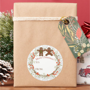 Pegatina Redonda Navidades Berry Wreath Gingerbread A