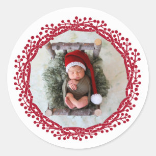 Pegatina Redonda Navidades berry wreath photo