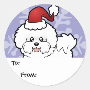 Pegatina Redonda Navidades Bichon Frise