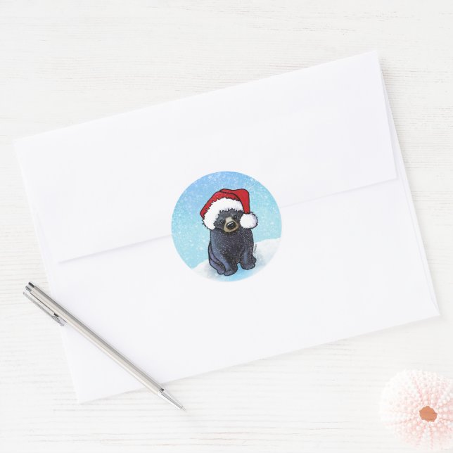 Pegatina Redonda Navidades Black Bear Cub (Sobre)