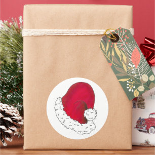 Pegatina Redonda Navidades blancos rojos Papá Noel Gorra de Navidad