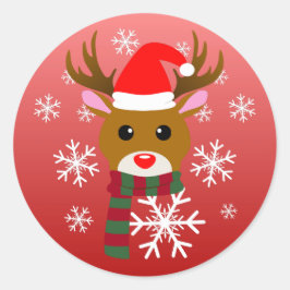 Pegatina Redonda Navidades blancos Rudolph, reno de la nariz roja