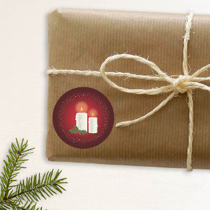 Pegatina Redonda Navidades Blancos Y Acogedores Velas En Rojo Con H
