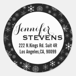 Pegatina Redonda Navidades Blancos Y Negros Copos De Nieve