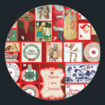 Pegatina Redonda Navidades bloquean cuadrados de Ilustracion<br><div class="desc">Vintage Christmas Estos grandes ilustraciones vintage son rojos,  verdes y cristianos! Este ilustracion se basa en un calendario anticuado de Navidades para celebrar la temporada de Navidades.</div>