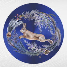 Pegatina Redonda Navidades Blue Rabbit Floral Watercolor