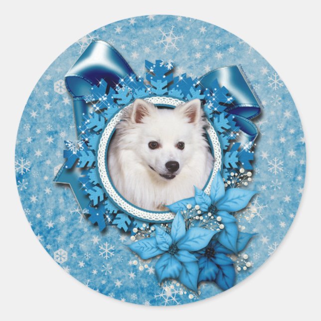 Pegatina Redonda Navidades - Blue Snowflake - esquimo americano (Anverso)