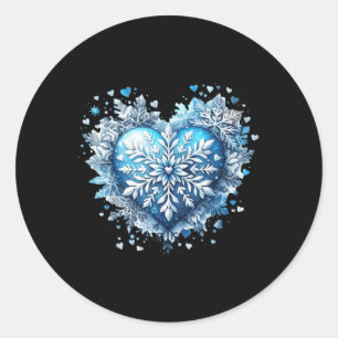 Pegatina Redonda Navidades Blue Snowflake Heart Winter