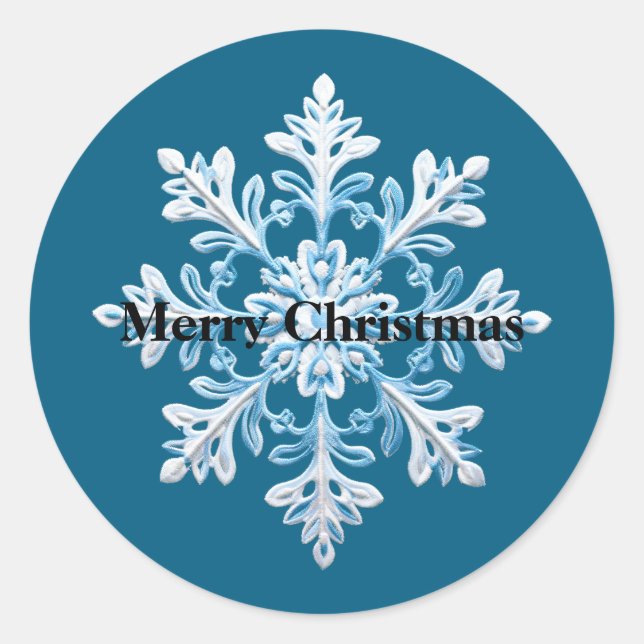 Pegatina Redonda Navidades Blue White Snowflake (Anverso)