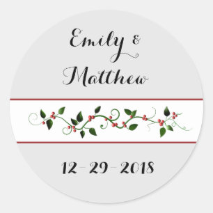 Pegatina Redonda Navidades Boda de vacaciones pareja Holly Vine