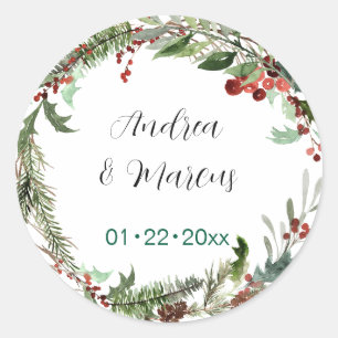 Pegatina Redonda Navidades Boda Wreath