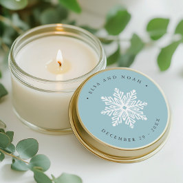 Pegatina Redonda Navidades Bodas de copos de nieve azul claro