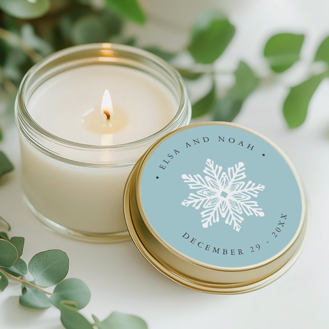 Pegatina Redonda Navidades Bodas de copos de nieve azul claro (Subido por el creador)