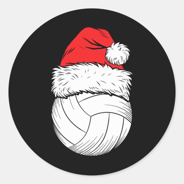 Pegatina Redonda Navidades Bolas de voleibol Santa Hat navidad (Anverso)