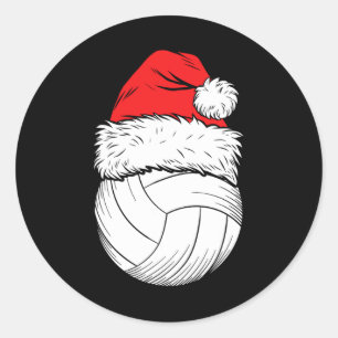 Pegatina Redonda Navidades Bolas de voleibol Santa Hat navidad