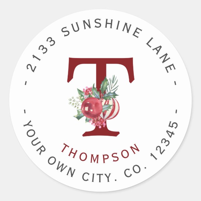 Pegatina Redonda Navidades Bolas Vacías Monograma Dirección de devo (Anverso)