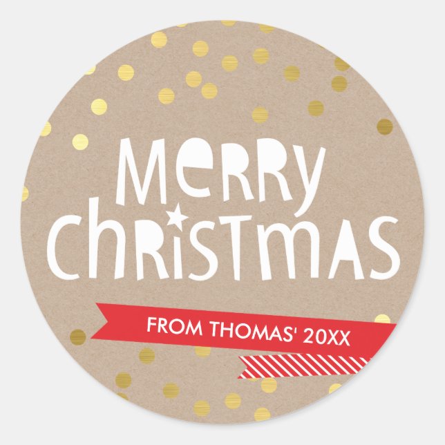 Pegatina Redonda NAVIDADES BOLD TYPOGRAPHY oro fresco craft de conf (Anverso)