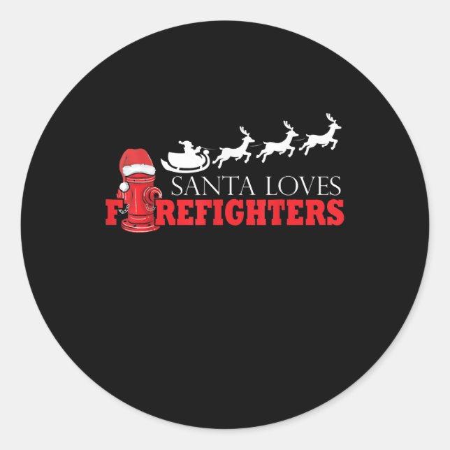 Pegatina Redonda Navidades bomberos regalos Papá Noel Bombero (Anverso)