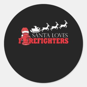 Pegatina Redonda Navidades bomberos regalos Papá Noel Bombero