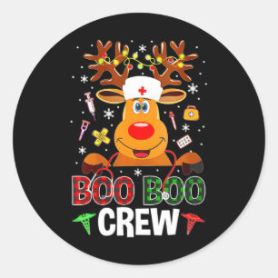 Pegatina Redonda Navidades Boo Boo Crew Reindee Enfermera de Búfalo