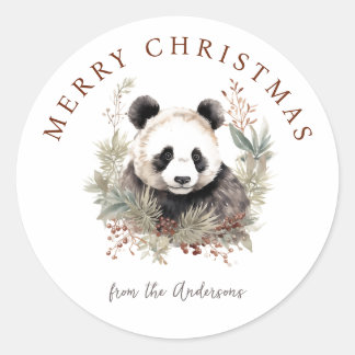 Pegatina Redonda Navidades botánicos de la moda Rustica Cute Panda