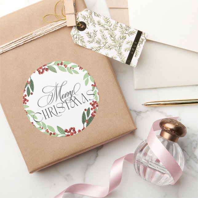 Pegatina Redonda Navidades botánicos modernos encantados (Regalar)