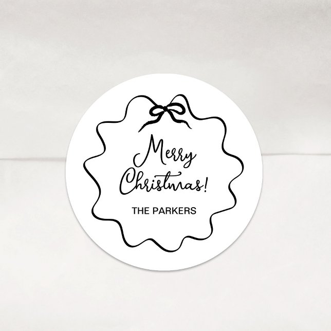 Pegatina Redonda Navidades Bow | Whimsical Wavy Black and White (Subido por el creador)
