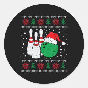 Pegatina Redonda Navidades Bowling Gorra Santa Bowler Nochebuena fe
