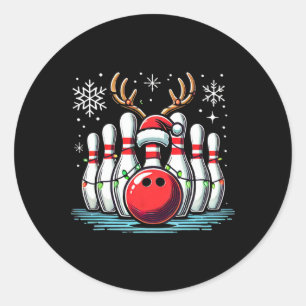 Pegatina Redonda Navidades Bowling Pins Reindeer Xmas Bowler Hombre