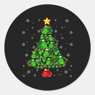 Pegatina Redonda Navidades Boxeo Deportivo Amante de la Navidad Luz