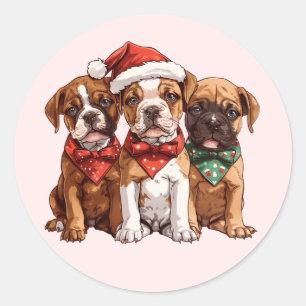 Pegatina Redonda Navidades Boxer Dogs