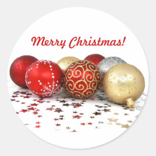 Pegatina Redonda Navidades brillantes pelotean ornamentos con estre