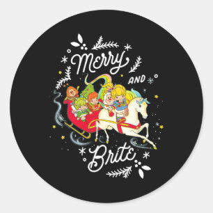 Pegatina Redonda Navidades Británicos Del Arcoiris Merry Y Brite Sl