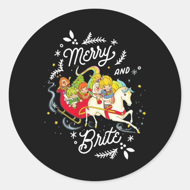 Pegatina Redonda Navidades Británicos Del Arcoiris Merry Y Brite Sl (Anverso)