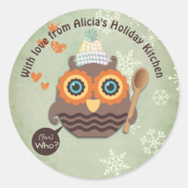 Pegatina Redonda Navidades búhos horneando galletas caseras
