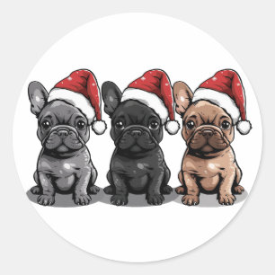 Pegatina Redonda Navidades Bulldog francés Santa Dog