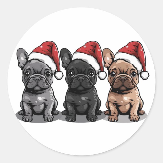 Pegatina Redonda Navidades Bulldog francés Santa Dog (Anverso)