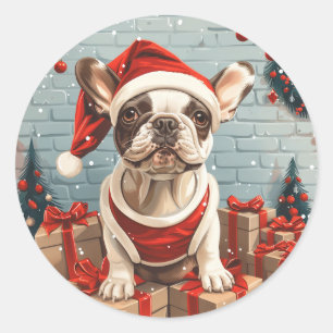 Pegatina Redonda Navidades Bulldog francés Santa Dog
