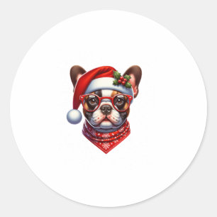 Pegatina Redonda Navidades Bulldog francés Santa Hat Frenchie Ugly 